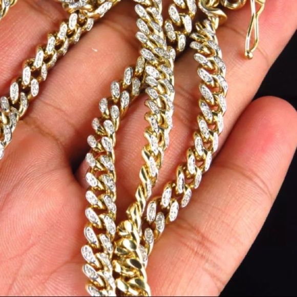 Solid Gold Diamond Miami Cuban Link Chain NEW - Picture 6 of 6